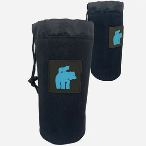picture of Insulated water bottle holder - shows rugged 1000D codra fabric and pull strings and Bear Logo